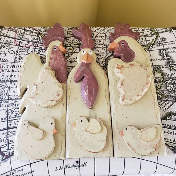 Vintage Tri-Fold 3 Hen/Rooster Set of 2 - Picture 3 of 10